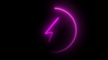 Animasyon, arka planda parlak bir elektrik güç simgesi gösteriyor. Parlayan bir çemberin içinde koyu pembe bir yıldırım siyah bir zemin üzerinde şarj ve enerjiyi temsil ediyor..