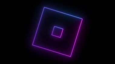 Parlayan bir neon kare tasarımı içinde daha küçük bir kare olan, siyah bir arkaplan üzerine kurulmuş. Dış karenin mavi ve pembe renkli bir gradyanı var, canlı ve modern bir estetik yaratıyor..