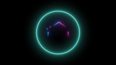 Samimi bir kulübe tek bir neon mavi çizgide çizilmiş. Köy temalı markalar, logolar veya sıcak modern görseller için mükemmel..