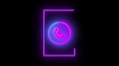 Işıkla titreşen parlak neon telefon ikonu, gelen ya da aktif çağrıları sembolize ediyor. Teknoloji markalaşması, iletişim sayfaları veya uygulama önizlemeleri için ideal.