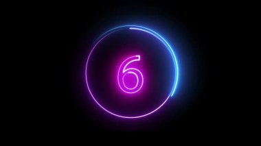 Parlak dairesel bir hatla çevrelenmiş, altı numara parlak neon mavisi ve pembeyle parlıyor, karanlığa canlı yansımalar sergiliyor..