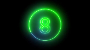Ortasında 8 rakamı olan parlak neon yeşil bir daire, siyah bir arkaplan üzerine kurulmuş. Tasarım pürüzsüz bir eğilim ve modern bir estetik içeriyor..