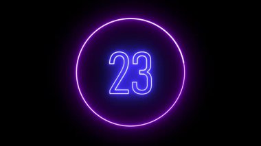Dairesel hatlarda 23 numaralı neon ışığı. Modern görseller, işaret sanatı ve dijital estetik için parlayan soyut tasarım.