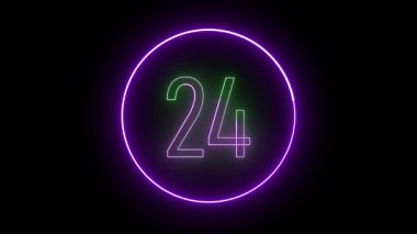 Bir dairenin içinde aydınlatılmış neon 24. Şehir tarzı, gece hayatı temaları ve yaratıcı dijital sanat için canlı işaret tasarımı.