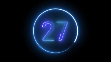 Dijital tasarım, estetik markalaşma ve yaratıcı görseller için 27 numaralı parlak ve minimal ışık sanatının yer aldığı dairesel neon tabela.