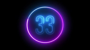 Neon çemberde 33 numara. Yaratıcı dijital işaretler, UI görselleri ve çağdaş tasarım temaları için soyut parlama efekti.