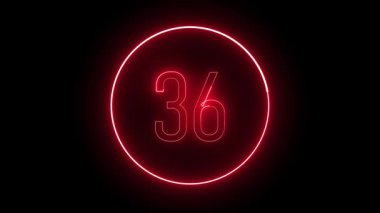 Gelecekçi kırmızı neon 36 numara ışıkla çevrili. Modern tabela, görsel sanat ve konsept illüstrasyon için canlı dijital tasarım.