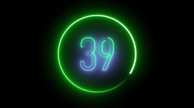 Yeşil neon 39 numara aydınlatma halkasının içinde. Dijital işaret, grafik tasarımı ve hareket görselleri için cesur ve minimal konsept.