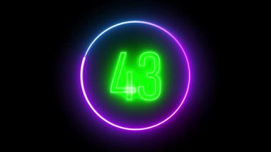 Görsel hikaye anlatma ve yüksek enerjili grafikler için göz alıcı bir kavram tarafından çerçevelenmiş 43 numaralı dijital neon..