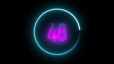 Kalın neon 48 dairesel çerçeveyle çevrili. Görsel tasarım, posterler ve medya sanatı için enerjik ve modern görünüm.