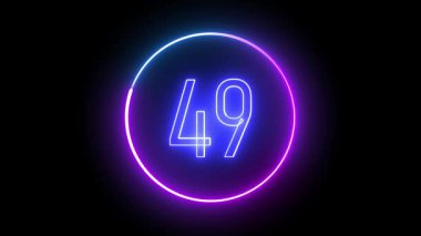 Parlak neon hatlı 49 numara. Çağdaş dijital sanat eserleri ve yaratıcı ekran kavramları için dairesel ışık efekti.