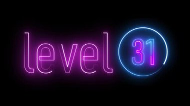 Parlayan dairenin içinde seviye 31 'in olduğu renkli neon ışığı. Oyun görselleri, dijital sanat ve modern ekran kavramları için canlı ışık tasarımı.