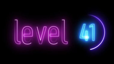 Parlayan neon ışıklı 41. seviye işareti. Parlak dairesel çizgili. Dijital sanat, oyun içeriği ve yaratıcı tasarım projeleri için çarpıcı görsel.