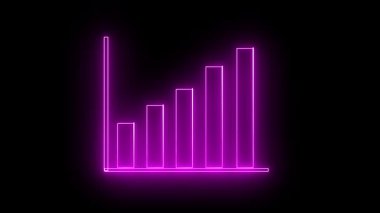 Büyümeyi veya yükselen çubuklarla ilerlemeyi gösteren siyah arkaplan üzerindeki neon pembe çubuk grafiği.