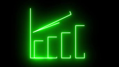 Neon yeşil çizelge ve yukarı doğru ok. Büyüme, analitik ve dijital finans temaları için parlak veri görselleştirme kavramı.