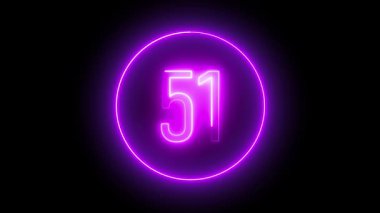 Dairesel hatlarıyla 51 numaralı parlak neon. Dijital sanat, fütüristik işaret ve modern görsel kavramlar için kalın ışık tasarımı.