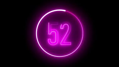 Violet neon 52 parlayan yüzükle çevrili. Teknolojik estetik, dijital ekranlar ve yaratıcı projeler için canlı numara illüstrasyonu.