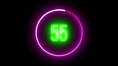Dairesel hatları olan stilize neon 55. Modern görseller için parlak ışık efekti, minimal tasarım ve fütürist illüstrasyon.