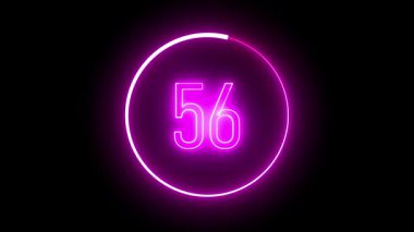 Mor neon ışıklı 56 numara parlayan bir daire şeklinde sarılmış. Fütürist görseller, teknoloji temaları ve yaratıcı gösterimler için canlı dijital tasarım