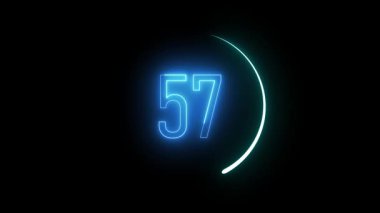 Dairesel neon çerçevede parlayan 57 numara. Modern tabela, dijital estetik ve sanatsal görseller için kalın ışık sanatı kavramı.
