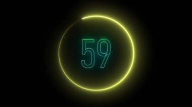 Dairesel neon parıltısı 59 numara. Yaratıcı medya ve gelecekçi tasarım eğilimleri için gösterişli ve modern sayı gösterimi.