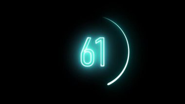 Dairesel ışıkla parlayan 61 numaralı neon. Fütürist görseller ve dijital tasarım için canlandırılmış geri sayım veya seviye göstergesi.