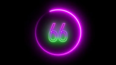 Dairesel bir halkada parlayan 66 numaralı elektrikli neon. Dijital sayaçlar ve gelecekteki UI tasarımı için yüksek enerjili animasyon grafiği.