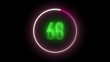 Parlak çemberin içinde 68 numaralı parlak neon. Teknolojiden esinlenilmiş görseller ve modern hareket grafikleri için animasyon sayı tasarımı.
