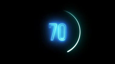 Dairesel çerçevede 70 numaralı neon geri sayım efekti. Fütürist temalar ve yaratıcı dijital sanat için cesur animasyon sayısı.