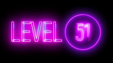 51. seviye neon ışığı parlayan çemberle çevrili. Oyun, dijital sanat ve tabela için canlı bir geçmişe dönük tasarım.