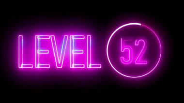 Dairesel çerçevenin içinde parlayan neon seviyesi 52 metin. Teknolojiden esinlenilmiş görseller ve yaratıcı projeler için cesur bir grafik.