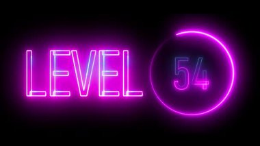 Dairesel ışıltıyla 54 'üncü seviye parlak neon ekran. Modern oyun arayüzleri ve dijital ortamlar için biçimlendirilmiş ışık efekti.