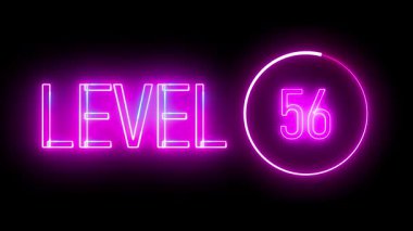 Parlayan yüzükle çevrili 56. seviye neon ışığı. Dijital ekran, oyun ve yaratıcı ışıklandırma efektleri için modern retro tarzı tasarım.