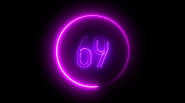 69 numara dairesel neon döngüde parlıyor. Arayüz ögeleri, oyun seviyeleri ve dijital zamanlayıcılar için stil canlandırması.