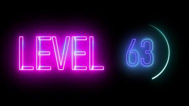 Kalın seviye 63, yuvarlak neon hatlarıyla parlıyor. Teknolojik estetik, UI elementleri ve oyun ortamları için canlandırılmış işaret efekti.