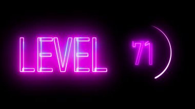 Parlak daire şeklinde çerçevelenmiş neon numarası 71. Gelecekçi gösterge panelleri ve oyun düzeyi geçişleri için modern ışık sanatı.