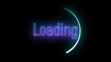 Dairesel tasarım içinde parlayan neon yükleme. Teknolojik görüntüler, uygulama arayüzleri ve yaratıcı hareket grafikleri için parlak animasyon işareti.