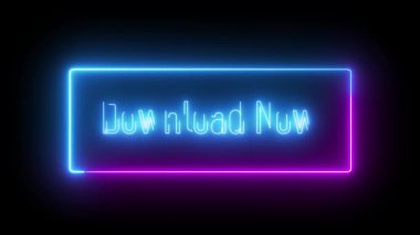 Parlak dikdörtgen çerçeveli canlı pembe ve mavi neon indirme. Uygulama promosyonları, web siteleri ve pazarlama için dinamik dijital işaret.