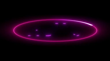 Parlayan neon bir tabela. Koyu arkaplana karşı canlı pembe ve mor renklerde merhaba diyor..