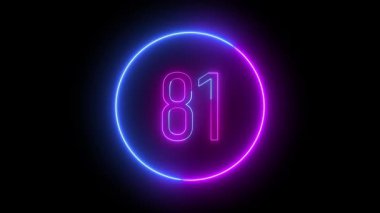 81 numaralı dairesel neon çizgisi. Siber temalar, oyunlar veya dijital animasyonlar için parlayan numara görüntüsü.