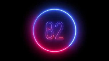 82 numaralı parlak neon tasarım. Modern arayüzler ve görsel efektler için koyu arkaplanda parlayan dairesel çerçeve.