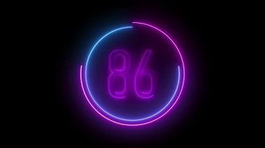 Dairesel sınır içinde animasyon neon 86. Seviye gösterimleri ve teknik sunumlar için siyah üzerine parlayan numara tasarımı.