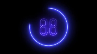 Daire şeklinde parlayan 88 numaralı parlak neon. Dijital sanat ve UI ekranları için koyu arkaplanda elektrik tasarımı.