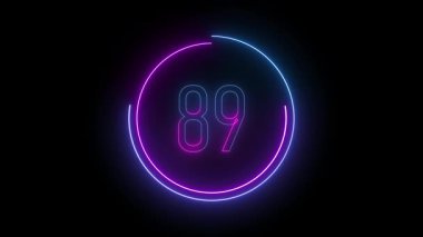 Yuvarlak neon çerçeveli 89 'luk fütüristik parlaklık. Oyun araçları ve bilim kurgu içeriği için cesur sayı canlandırması.