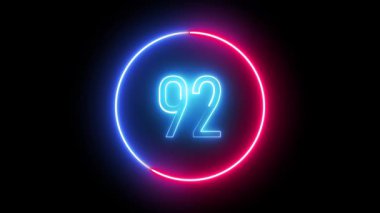 Dairesel neon hatlarıyla parlayan renkli dijital 92. Yaratıcı video projeleri için modern, minimalist tasarım ögesi.