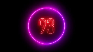 Menekşe dairesel ışıltılı 93 numaralı animasyon neonu. Dijital ekran ve seviye ekranları için siyah arkaplan üzerinde canlı hareket tasarımı.