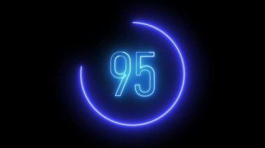 Renkli daireli Neon 95. Geri sayımlar, döngüler ve teknolojik tasarımlar için siyah arkaplan üzerinde elektrik numarası hareketi.