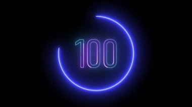 Dairesel neon titreşimli elektrik numarası 100. Bilim kurgu ya da VJ görselleri için koyu arkaplan üzerine renkli tasarım.
