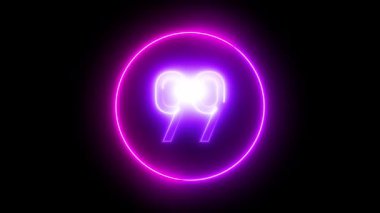 Neon halkada 99 numaralı canlı animasyon. Dijital geri sayımlar, oyun seviyeleri ve modern tanıtımlar için parlayan döngü tasarımı.