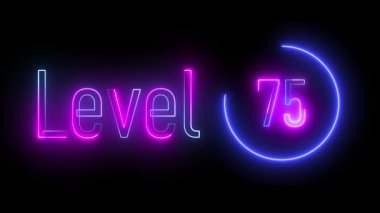 Neon parlama seviyesi göstergesi 'Seviye 75' i gösteriyor çarpıcı renkli tonlarda ve parlak dairesel bir hatla. Dijital paneller ve oyun geçişleri için harika.
